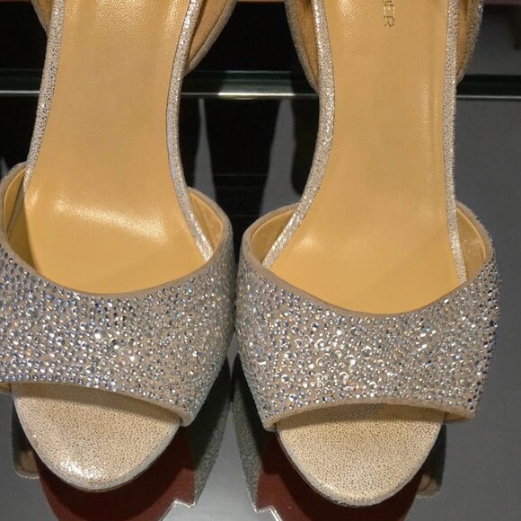 Judith Leiber Couture Swarovski Crystal Peep Toe Heels Sz 8.5 - Picture 2 of 4